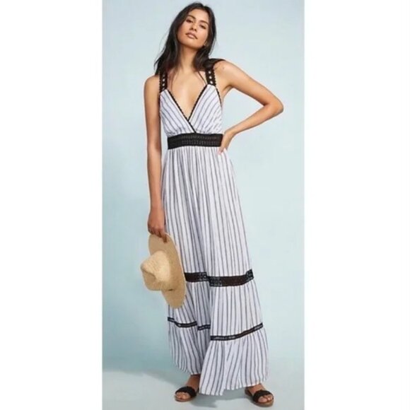 Anthropologie Lilka Black & White Striped Maxi Y-Back Dress ~XS - Picture 16 of 16